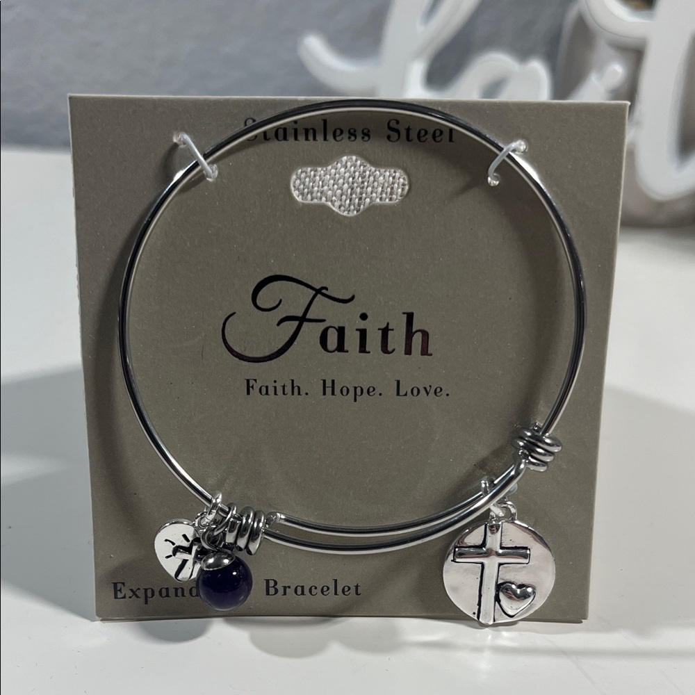 Silver Faith Expandable Bracelet stainless steel.